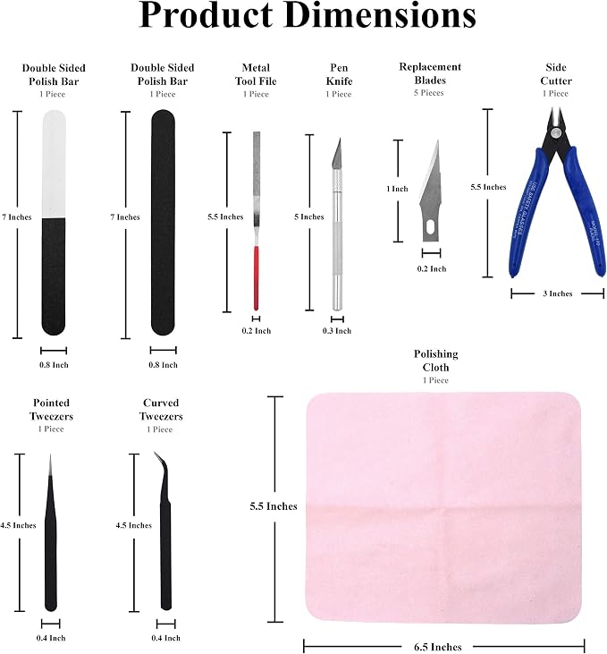 Mandala Crafts 13 Model Building Hobby Tools Kit for 3D Plastic Miniatures | Basic Set with Clippers, Tweezers, Files & Knife for Assembly, Mecha, Scale Kits, Aircraft, Tanks, Ships, Cars, Metal & Resin