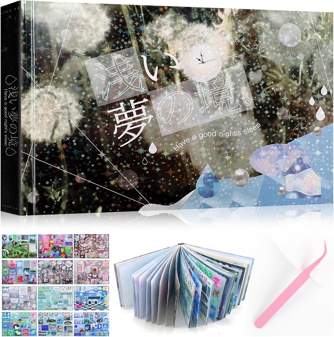 Tmtains 75 Sheets Japanese Sticker Book for Scrapbook Dreamcore Aesthetic Korean Sticker Book with Writable Paper, PET & Coated Paper Cute Stickers Books for Adults DIY Junk Journal(Light Dream)