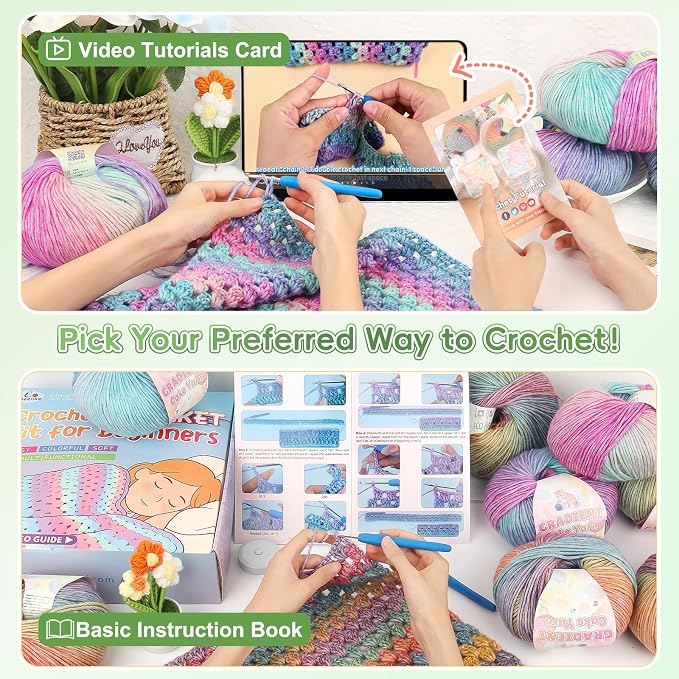 Aeelike Crochet Blanket Kit for Beginners, Easy Blanket Crochet Kits, Green