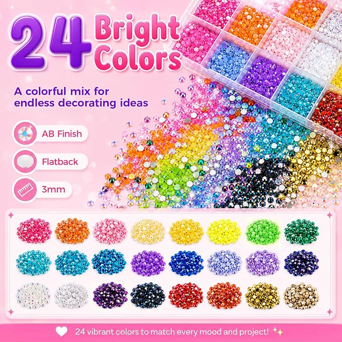 Redtwo 40000Pcs Resin Jelly Rhinestones for Bedazzling Kit | 24 Colors, 3mm Multicolor Flatback Rhinestones, 4Pcs Glue and Tools, Bedazzler Kit for Clothes, Books, Shoes, Nail & Crafting