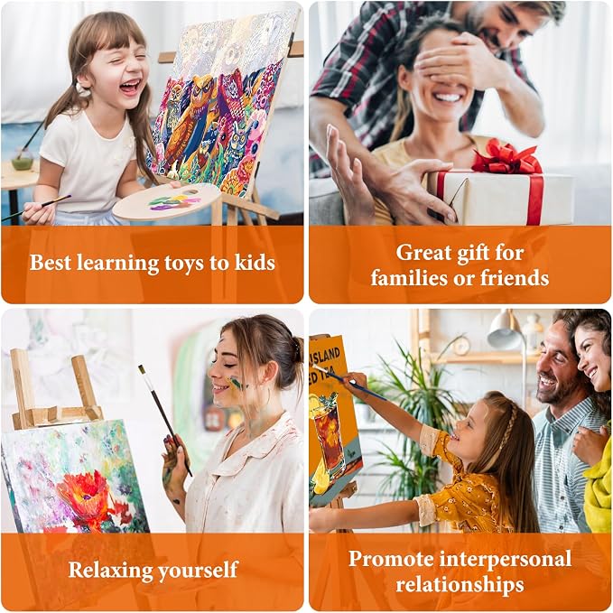 4 Pack Framed Paint by Numbers Kit for Adults Coffee with Wooden Easel | With Frame Canvas 8x12 IN, For Adults Beginner, DIY Acrylic Painting Landscape, Stress Relief Craft Kit, Home Wall Decor Gift