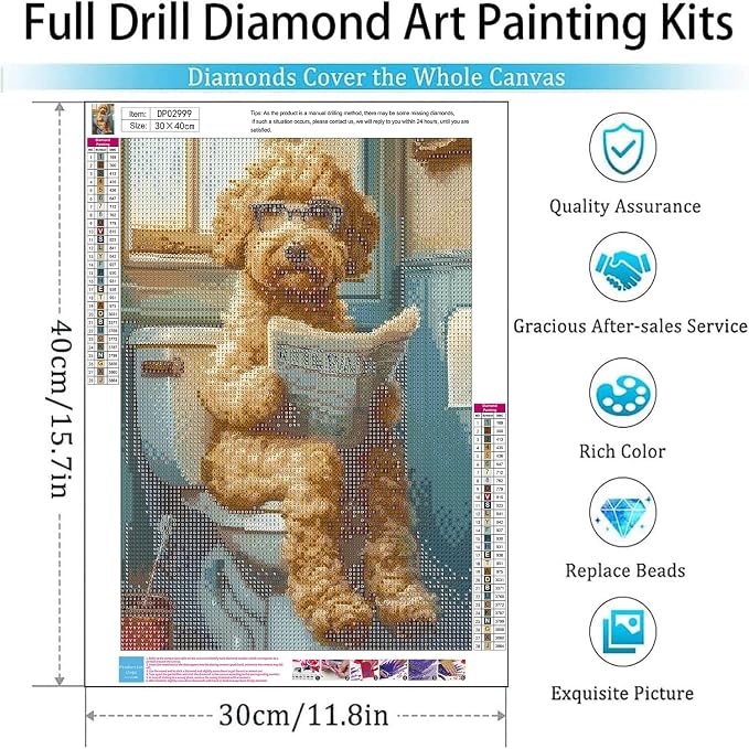 Diamond Art Kits for Adults,funny Dog Square Diamond Painting Kits 12x16in