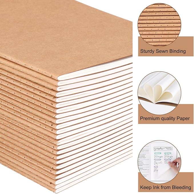 EOOUT 8 Pack Blank Kraft Notebooks, A5 Journals Notebook Bulk, Unlined Paper Sketchbooks, 8.3 x 5.5 inches 60 Pages Travel Journal Set for Journaling, Student, Kids, Writing