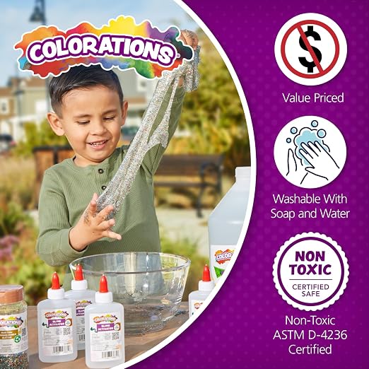 Colorations Washable White Glue - 1 Gallon, Dries Clear, Ideal for Crafts, School, Home & Office Use, Non-Toxic, Perfect for Craft Projects & Homeschool