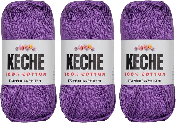 Cotton Yarn - 100% Cotton Yarn for Crocheting and Knitting, Mercerized Cotton Amigurumi Yarn Fine-Sport 2 1.76 oz (50g) / 136 Yrds (125 m) 3 Skeins - Purple