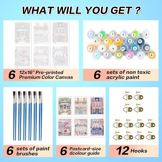DPARTGMJT 6 Pack Bookshop Paint by Numbers Kits for Adults-12x16in(30x40cm)