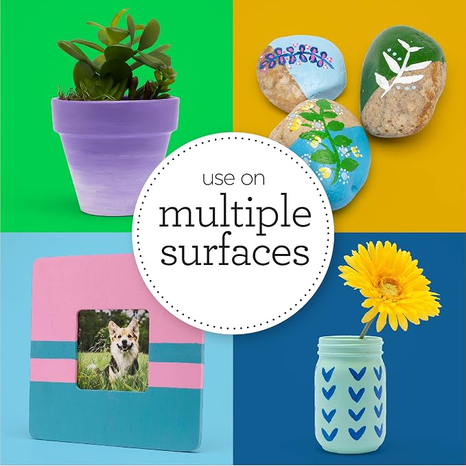 Apple Barrel Multi PROMOABMPO22, 21 Piece DIY Set Featuring 16 Surface Paints, 1 Mod Podge Outdoor Acrylic Sealer and 4 Foam Brushes, Large