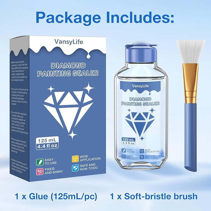 VansyLife Diamond Painting Sealer with Soft Bristle Brush (125mL)
