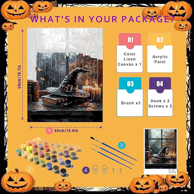 xackcme Witch's Hat Paint by Numbers for Adults - Halloween Paint by Number