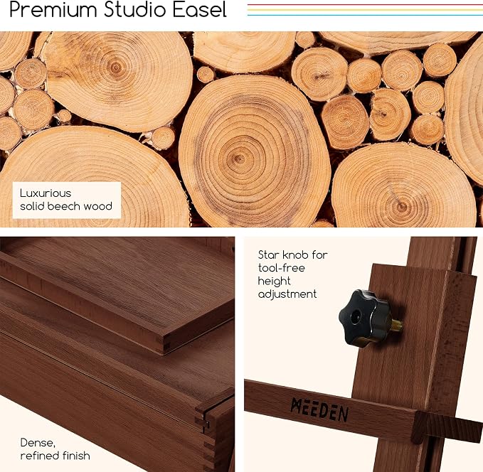 MEEDEN Painting Easel with Storage and Tray: H-Frame Beech Wood Art Easel | Easel Stand for Adults, Artists, Students, Beginners - Adjustable 50"-80" H, Holds Canvas Up to 47 Inches