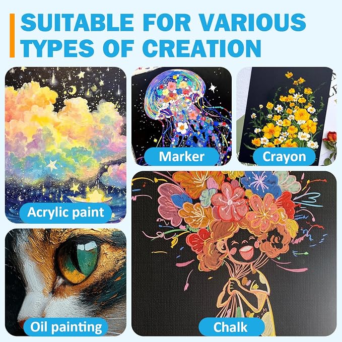 12 Pack Canvas for Painting 8x10 Inch, Black Canvas Boards for Painting Cotton Primed Acid Free Blank Canvas Panels for Oil, Acrylic Paint and Tempera.