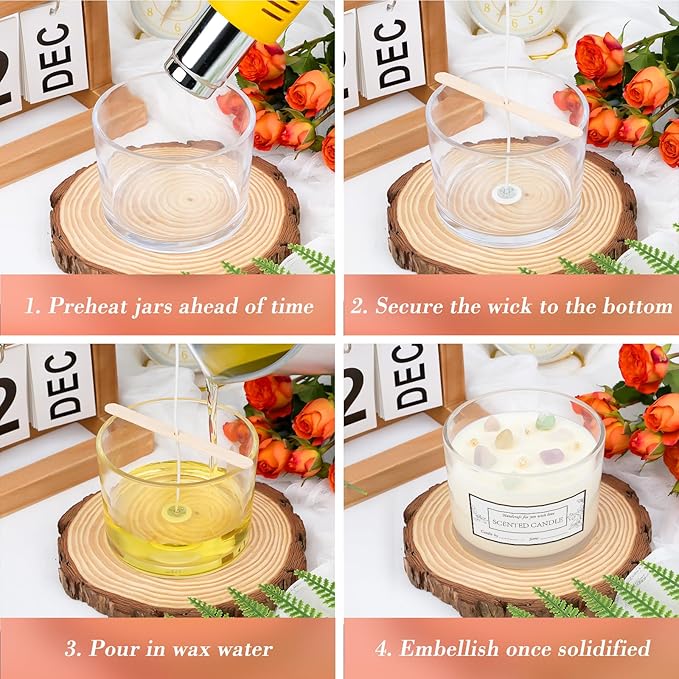 CONNOO 8 Pack 12 OZ Clear Glass Wide Mouth Candle Jars