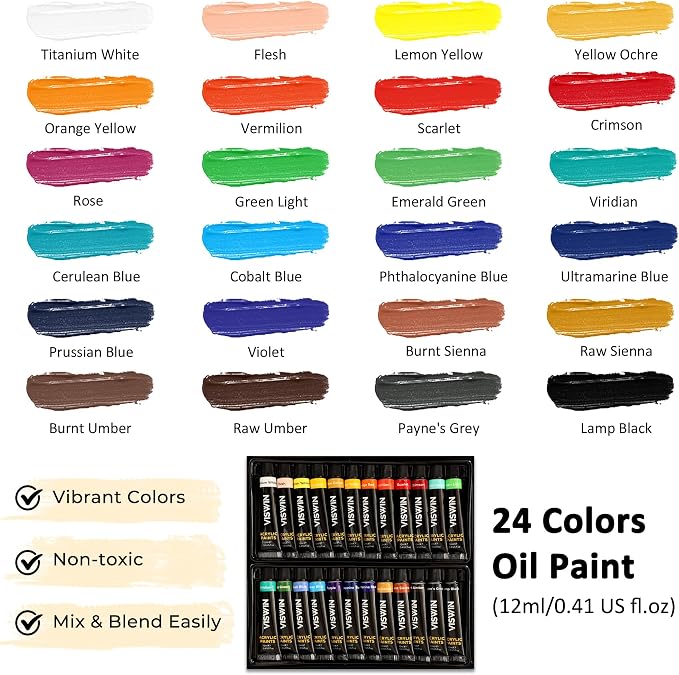 VISWIN Deluxe Oil Paint Set with Beech Wood Easel Box, Advanced Painting Kit with Paint Brush, Canvas, Palette, Oil Cup, Brush Washer, Pencils, Art Supplies, Painting Set for Adult, Artist, Beginners