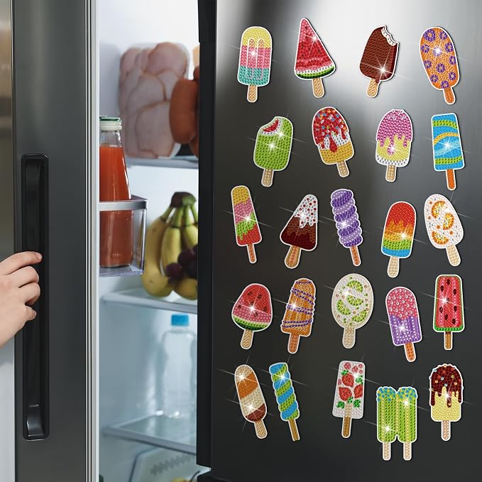 Remuuly 30 Pcs Ice Cream Diamond Painting Magnets Diamond Art Kit for Adult | Summer Refrigerator Magnets, Ice Cream 5D Rhinestone Fridge Magnetic Sticker, Small Diamond Club Gifts, Beginner DIY Crafts