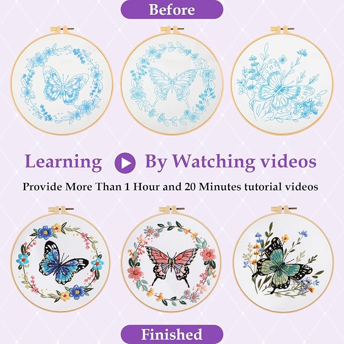Uniartfy Butterfly Flower Embroidery Kit for Beginners, Cross Stitch Kits