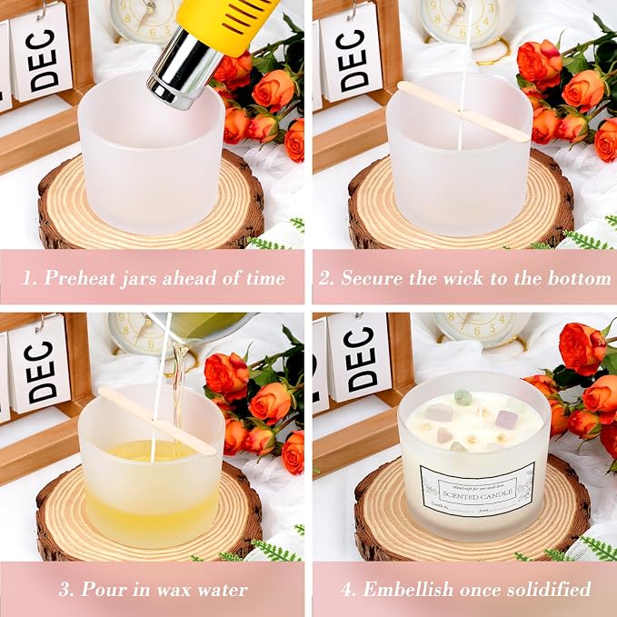 CONNOO 8 Pack 12 OZ Frosted Glass Wide Mouth Candle Jars