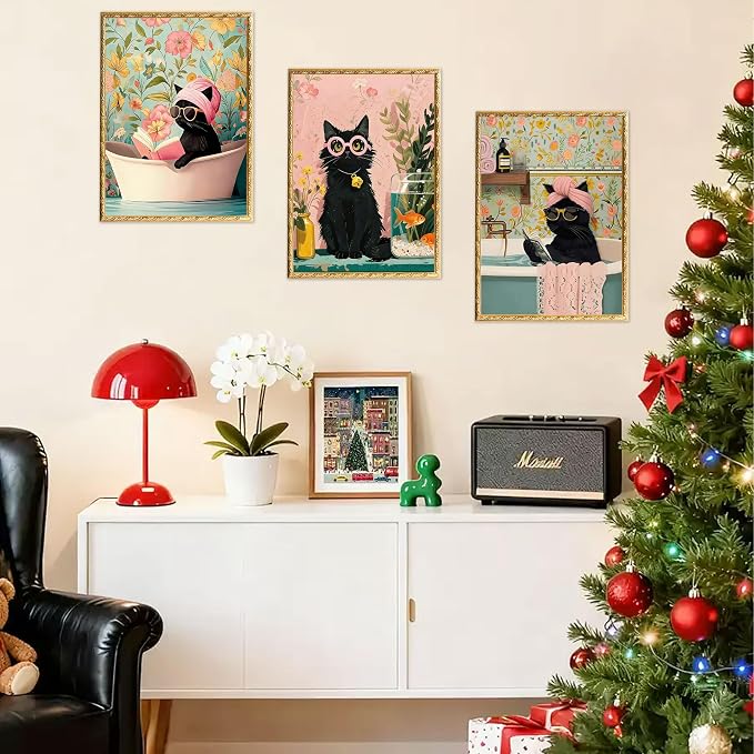 Amaieuin 6 Pack Diamond Painting for Adults,Black Cat Diamond Art Painting for Adults,Cat 5D Diamond Painting for Home Decor and Gifts 10x20in