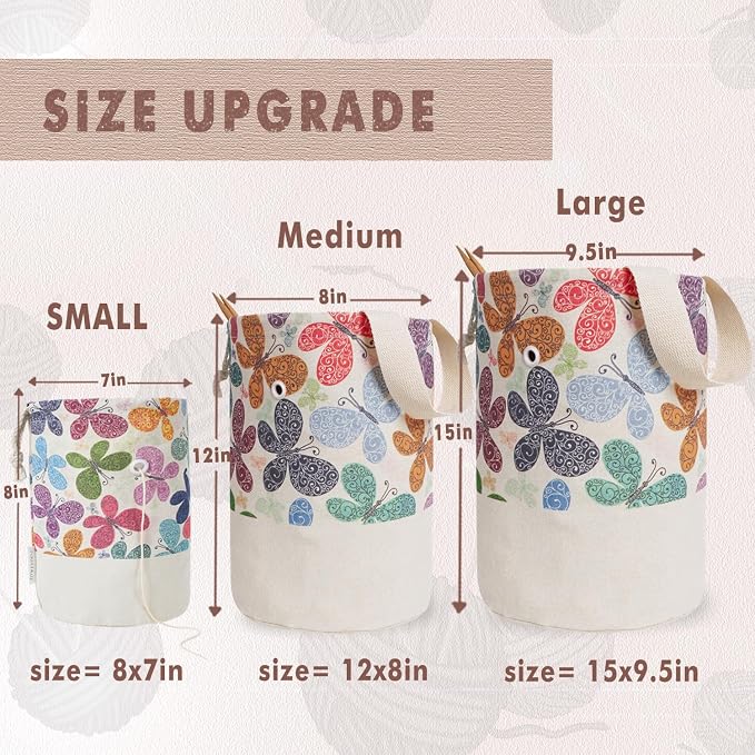 TOGETRUE Yarn Bag, Small Knitting Crochet Bag, Portable Yarn Storage Bags Organizer for Crocheting Project, Store Skein Ball, Short Knitting Needle (Butterfly)