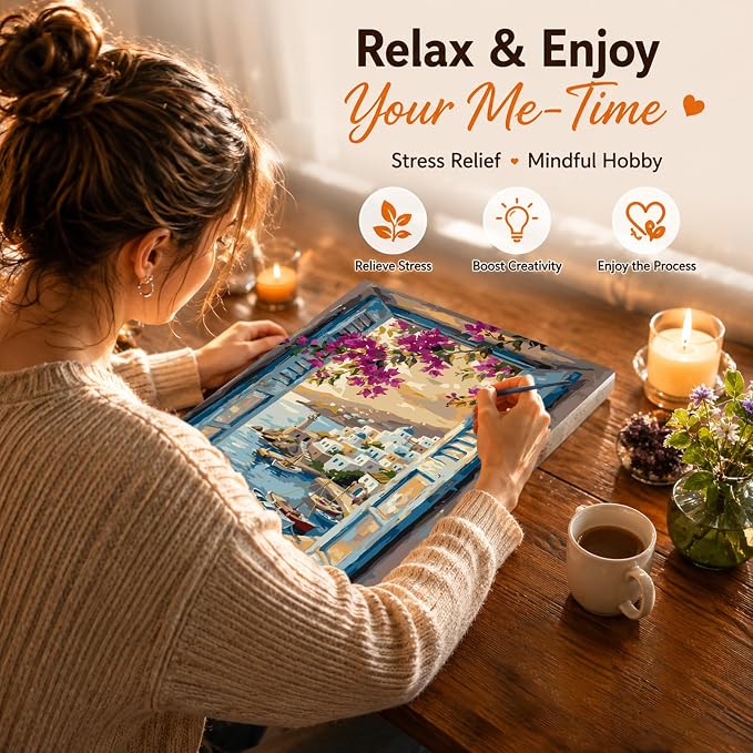 AUKELHJ Paint by Numbers Kit for Adults Beginner, Window View, 16x20 inch | Paint by Number for Adults, Beginner Friendly, High-Definition Color Canvas, Stress Relief, Home Decor, Gifts, Unframed