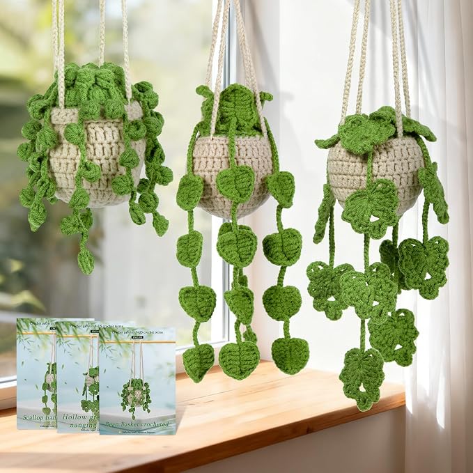kdafio 3 Pcs Crochet Plants Kit Hanging Plants Crochet Kit for Beginners