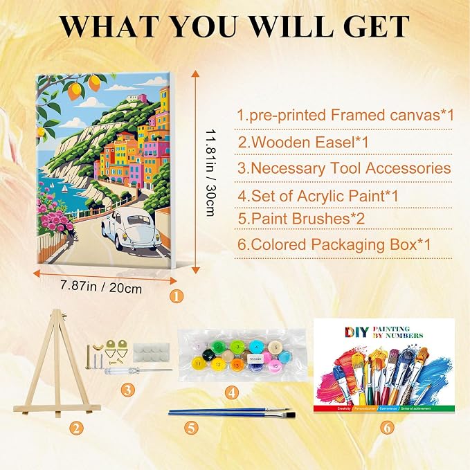 SparkGlow Landscape Paint by Numbers Kit for Adults with Frame, 8×12 Inch | Paint by Number with Easel, HD Canvas, Rich Colors, Number Painting for Gift, Home Decoration, Relax and Fun