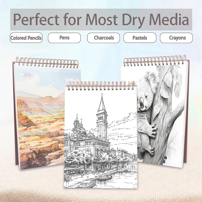 Crehatos 9" x 12" Sketch Book, Top Spiral Bound Sketch Pad, 100 Sheets 68lb/100gsm Drawing Paper, 1 Pack | Top Spiral Bound Sketch Pad, 68lb/100gsm Drawing Paper for Dry Media