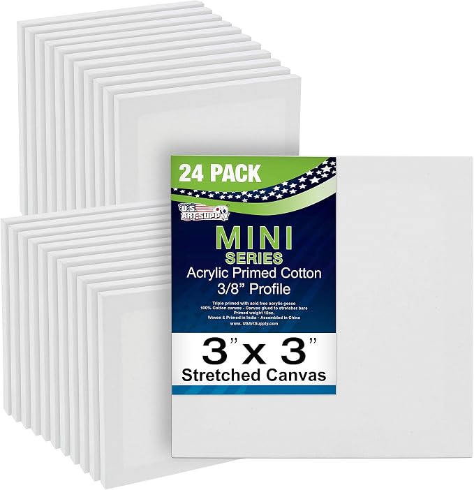 U.S. Art Supply 3"x3" Mini Square Canvases for Painting, Bulk Pack of 24