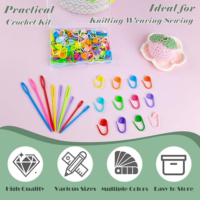 DeliaVo 100Pcs Stitch Markers for Crocheting and 9Pcs Yarn Needles Kit