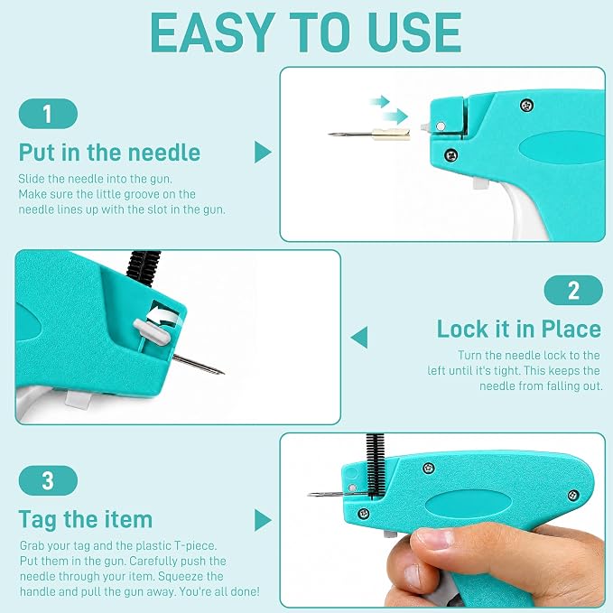 2026 New Stitch Gun for Clothes, Handheld Tagging Gun Quick Clothing Fixer Sewing Kit with 6 Replacement Needles, 1000 Black & 1000 White Fasteners (Blue-Gray)