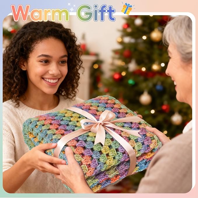 Aeelike Crochet Blanket Kit for Beginner, Easy Crochet Kits, Rainbow Gradient
