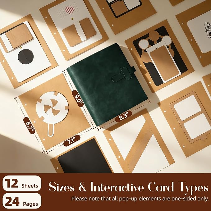 3D Interactive Scrapbook Album, Faux Leather - Dark Green