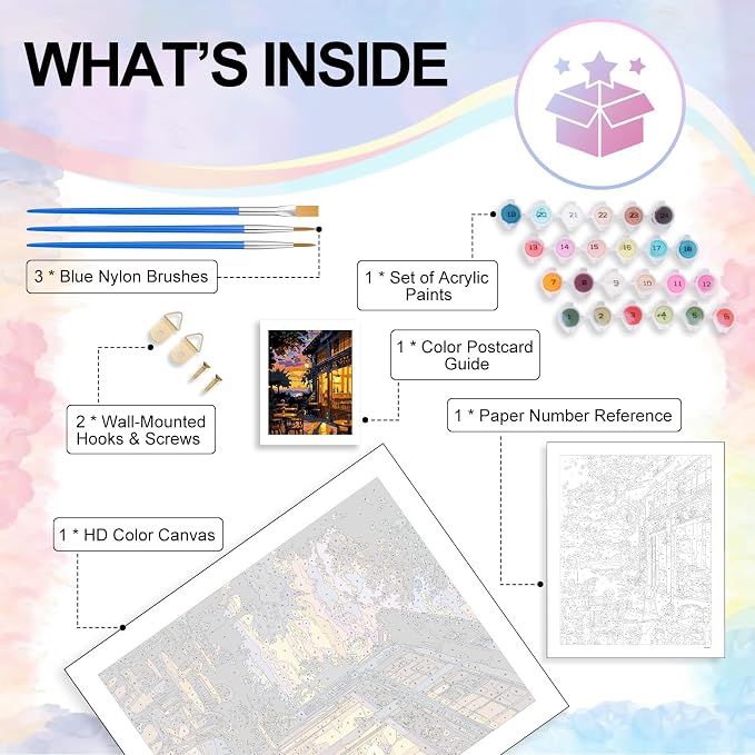 Paint by Numbers Kit for Adults, Sunset Café Number Painting Canvas Kit | DIY Acrylic Painting Set for Beginners, Stress Relief Relaxing Craft, Home Wall Decor, Holiday Gift for Adults, 16x20 Inch