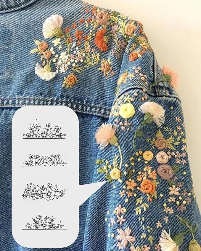 YUYUZSEN 44 Pcs Water Soluble Hand Sewing Stabilizers，Embroidery Stick and Stitch Embroidery Paper Wash Away，for Embroidery Stabilizers Flower Patterns，for Hand Sewing Lover Beginners（Plants Flowers)