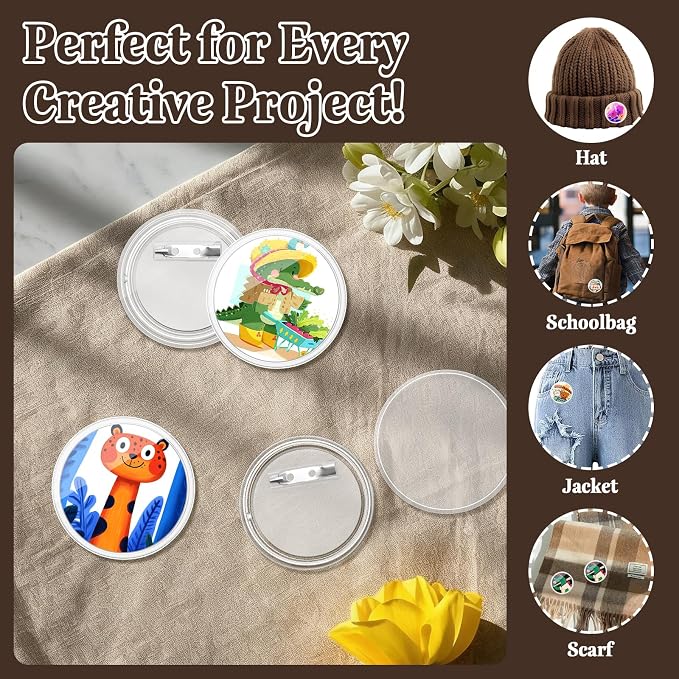 Bignc 1.7 Inch Clear Acrylic Button Pins - 20 Pack DIY Custom Design Buttons, Pin Backs & Blanks for Sublimation, Crafts, Photo Badges for DIY Gifts & School Projects,Teams, Events Badges