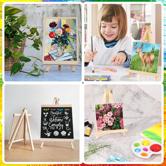 12 Pack 9 Inch Wood Easels, Easel Stand for Painting Canvases | Art and Crafts, Tripod Painting Party Easel, Kid Student Tabletop Easels for Paint, Portable Canvas Photo Picture Sign Holder