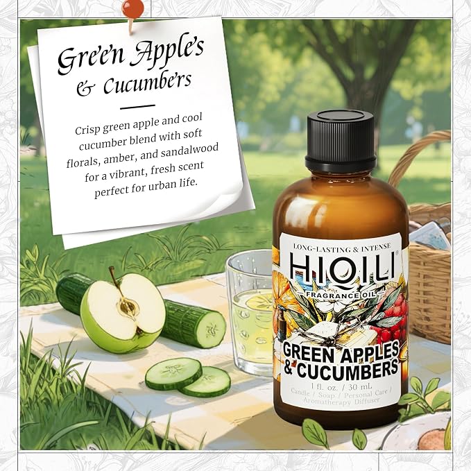 HIQILI Green Apples & Cucumbers Fragrance Oil for Candle, Soap & Perfume