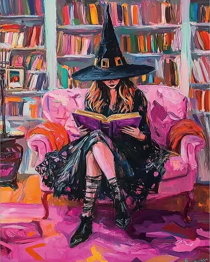 mrpwnle Paint by Numbers Kit for Adults Halloween Witch Paint by Numbers | Halloween Witch Book Paint By Number for Adults, DIY Easy Adult Paint By Number Kits for Home Wall Decor Gift 16x20 Inch