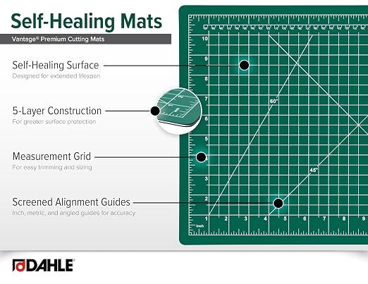 Dahle Vantage 10471 Premium Self-Healing Cutting Mat, 12"x18", 1/2" Grid, 5 Layers for Max Healing, Perfect for Crafts & Sewing, Green
