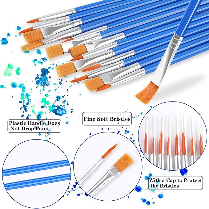 DECYOOL 60 Pcs Paint Brushes, Round Flat Small Brush Bulk for Painting | Shed-Free Nylon Bristles, Art Crafts School Projects, Flat Detail Painting, Crafts Face Painting
