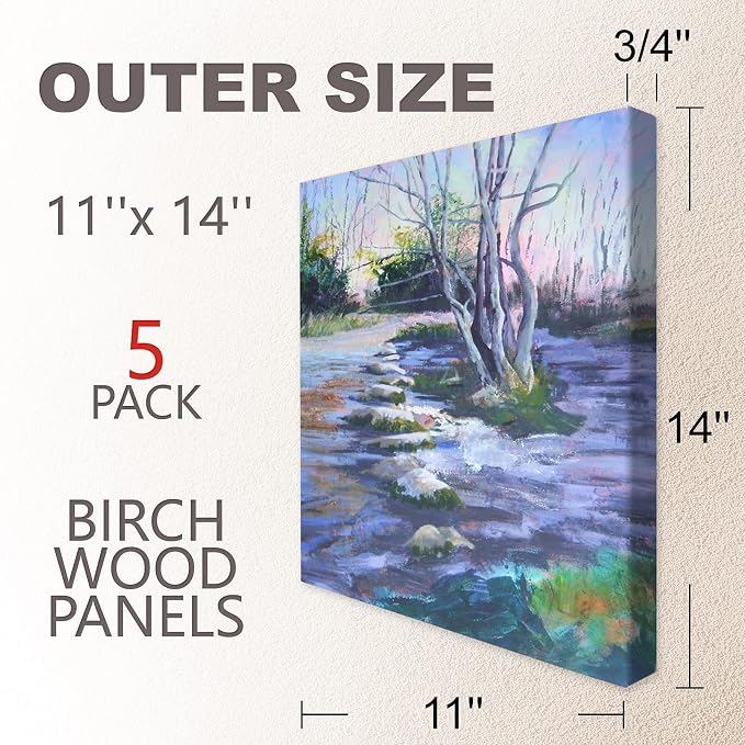 Cupohus 11'' x 14'' 5 Packs Unfinished Wood Canvas Panels for Painting