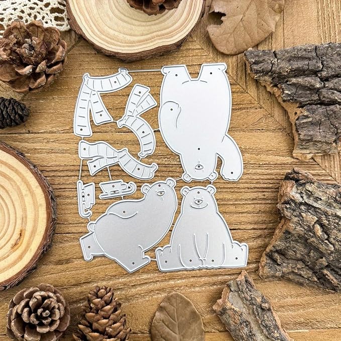 Lapoo Festivals Metal Cutting Die for Scrapbooking - Christmas Cut Stencils for DIY Scrapbook Photo Album Decorative Paper Card, Card Making Supplies, Embossing (Three Polar Bears 4.9 x 4 in)
