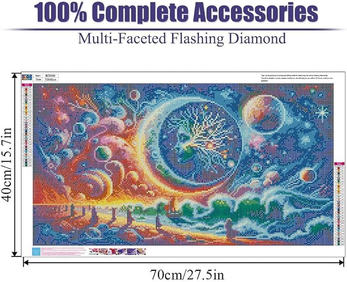 mrpwnle Large Diamond Art Kits for Adults, Big Moon Diamond Painting Kits | Big Landscape Diamond Art Painting Kits for Adults Beginners, DIY Round Full Drill Gem Art Kit for Home Decor 27.6x15.8in