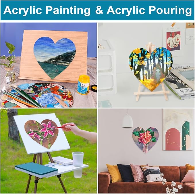 NBEADS 12 Pcs Heart Painting Canvas Panels, 5.9inch Blank Canvas Drawing Boards for Oil & Acrylic Painting Students Artist Hobby Painters and Beginners, 15x15cm