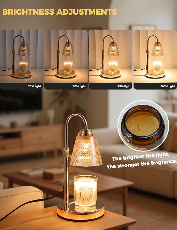 Candle Warmer Lamp with Timer Home Decor Birthday Gifts for Women Mom Her | Dimmable Candle Warmer for Jar Candles, Height Adjustable Wax Melt Warmer, Room Decor Desk Lamp, House Warming Gifts New Home