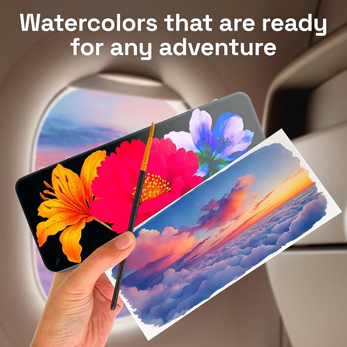 ARTISTRO Deluxe Watercolor Paint Set with Palette & Brush Pens - 100 Colors | Travel Watercolor Paint Set, Portable Painting Kit for Adults, Artists & Kids, Professional Watercolor Supplies