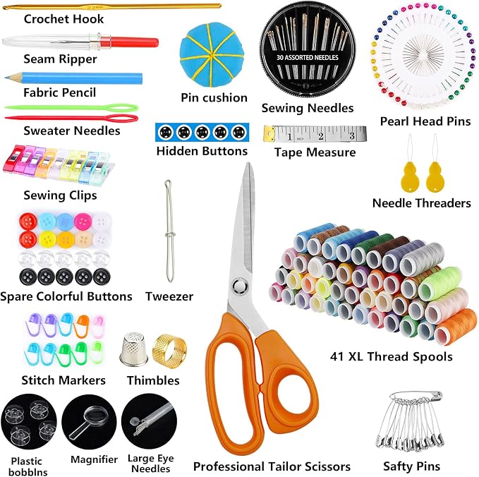 Marcoon Sewing Kit for Adults, Portable Needle & Thread Repair Kit | Premium Sewing Supplies & Accessories Set, Beginner‑Friendly for Travel Emergency Home College Dorm Essentials (Black, L)
