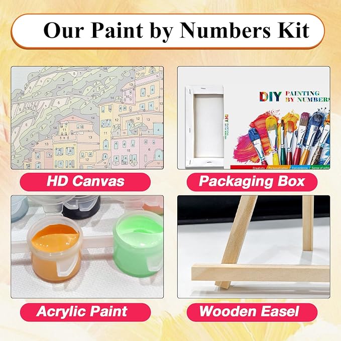 SparkGlow Landscape Paint by Numbers Kit for Adults with Frame, 8×12 Inch | Paint by Number with Easel, HD Canvas, Rich Colors, Number Painting for Gift, Home Decoration, Relax and Fun