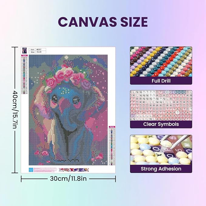 Amaieuin Elephant Diamond Painting for Adults,Elephant Diamond Art Painting for Adults,5D Diamond Painting for Home Decor and Gifts 12x16in