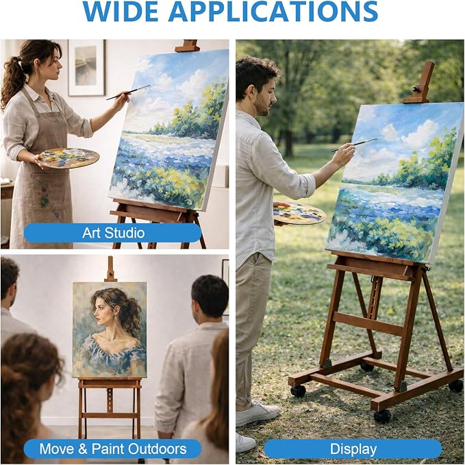 Falling in Art Large H-Frame Studio Artist Easel, Holds up to 51'', Brown