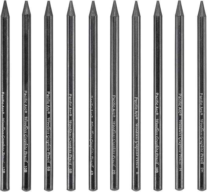 Pacific Arc Woodless Graphite Pencil 6 Pack Set, 12B, 10b, 8B, 6B, 4B, & 2B, for Sketching, Drawing, Coloring and Art
